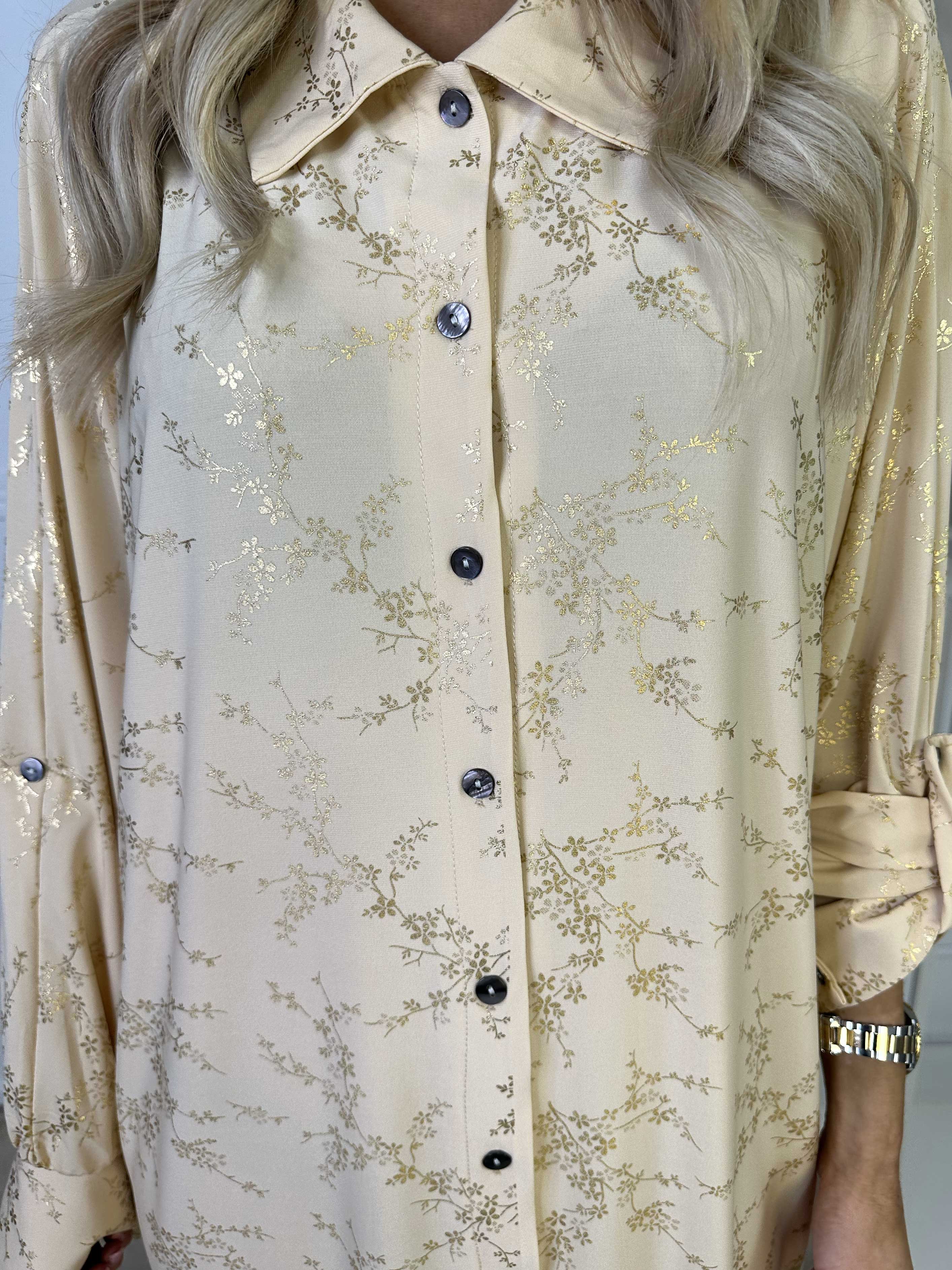 Mia Gold - Skjortklänning med resår och gulddetaljer